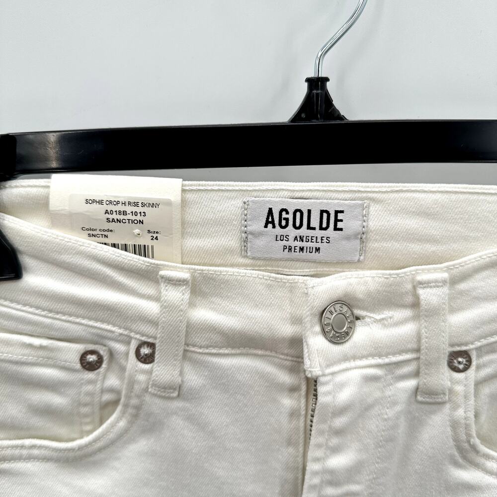 AGOLDE NWT Sophie High Rise Skinny White Denim Crop in Sanction // 00 (24) - Picture 9 of 12